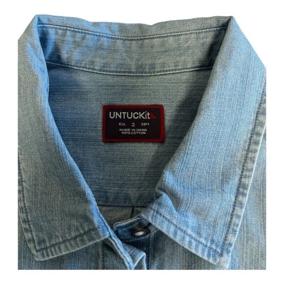 UNTUCKIT Womens Alleanza Button Up Blouse~Size 2~Chambray Blue Long Sleeve NWT - Picture 8 of 10
